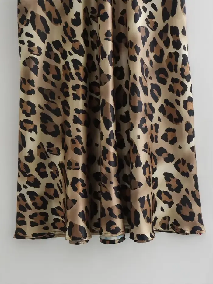 Willshela femmes mode léopard plissé côté fermeture éclair jupe Midi Vintage taille haute femme Chic dame jupes