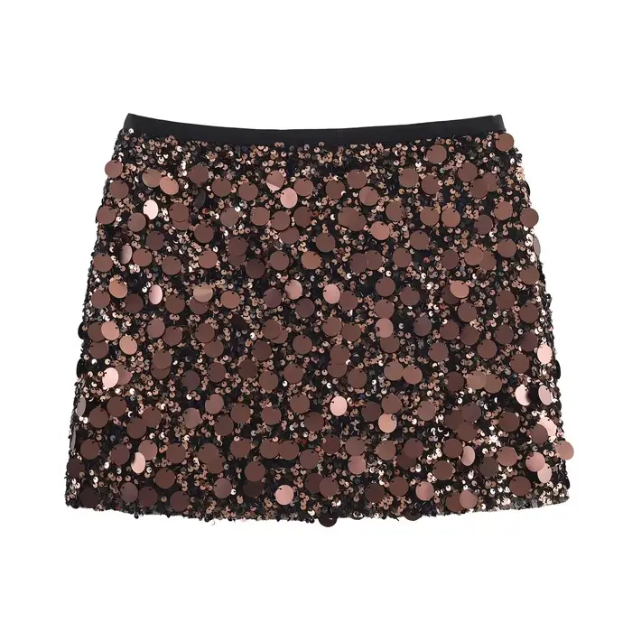 Jupe mini à sequins taille haute pour femme avec de grands détails en paillettes, 4 couleurs, jupe é