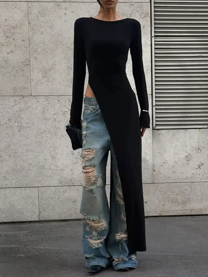 Robes longues noires solides pour femmes