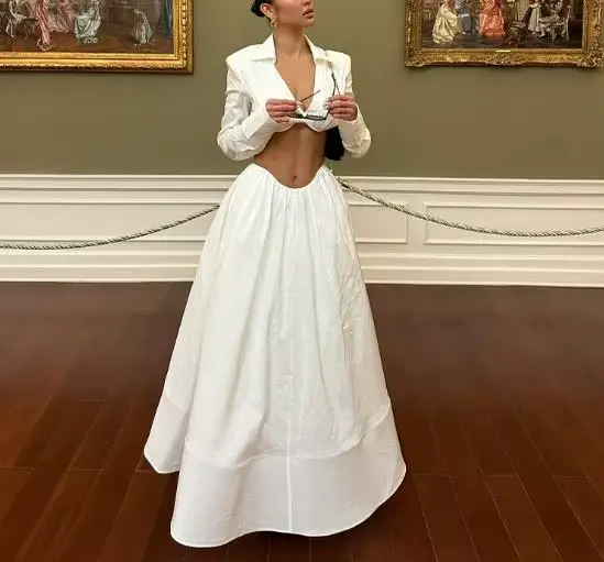 Ensemble jupe longue sexy pour femmes, été, nouveau, tendance et personnalisé, haut court à col en V