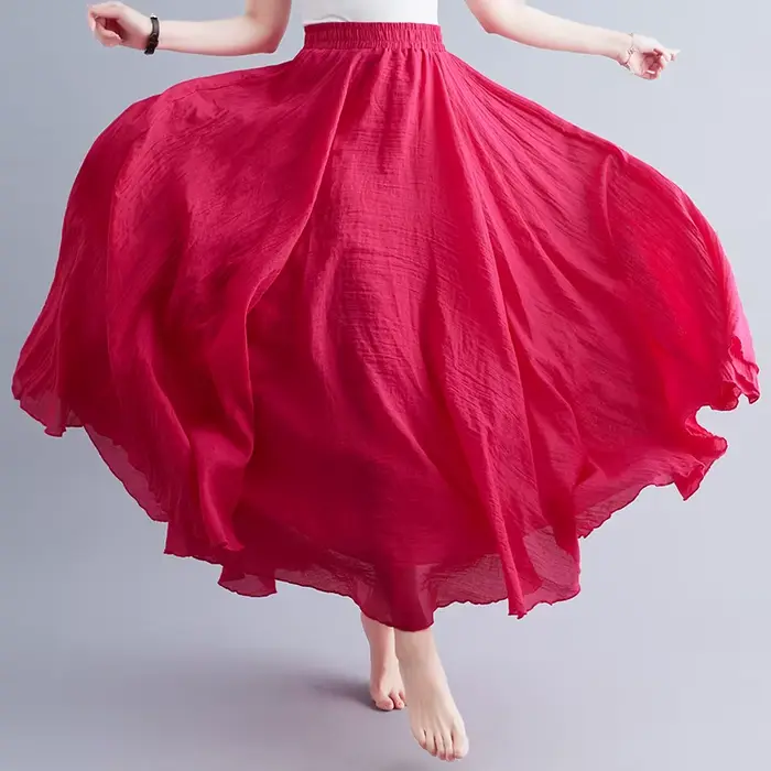 Jupe longue de plage en coton et lin pour femme style bohème vintage décontractée couleur unie ligne A taille haute longueur piste de danse maxi nouvelle collection printemps été