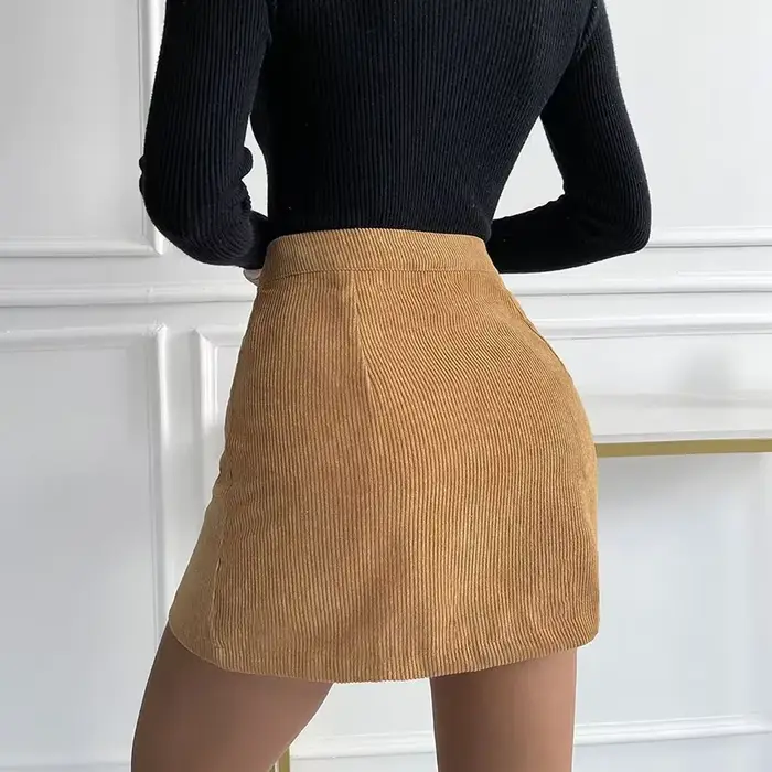 Jupe courte femme automne hiver nouvelle mode taille haute bouton décoration Mini