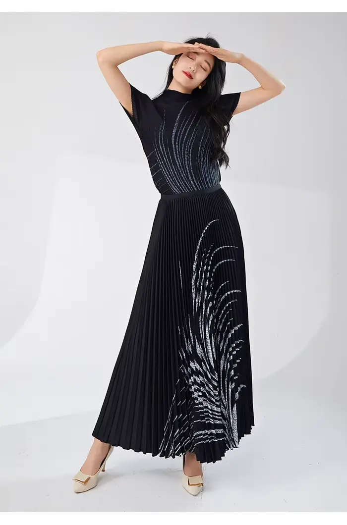 Ensemble haut et jupe plissés pour femme