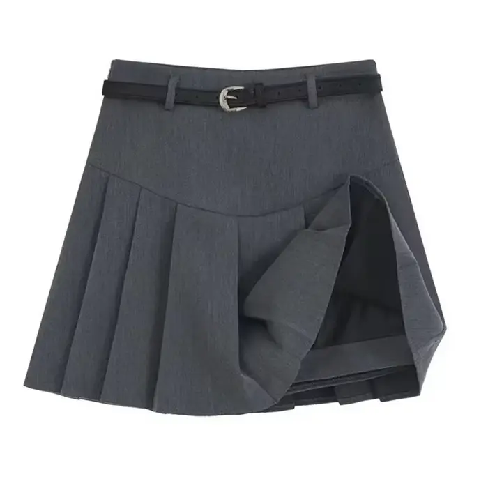 Jupe mini a-ligne femme décontractée haute empire printemps été acrylique polyester solide drap fin café gris noir