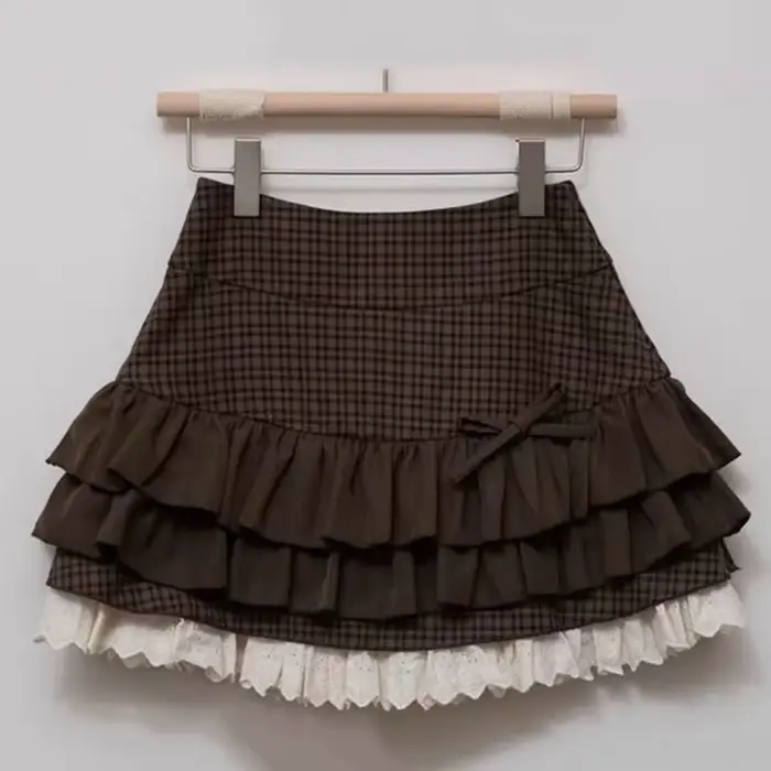 Mini-jupes Sweet Lolita pour femmes, style Y2K, Kawaii, avec patchwork de dentelle et nœud, jupe à v
