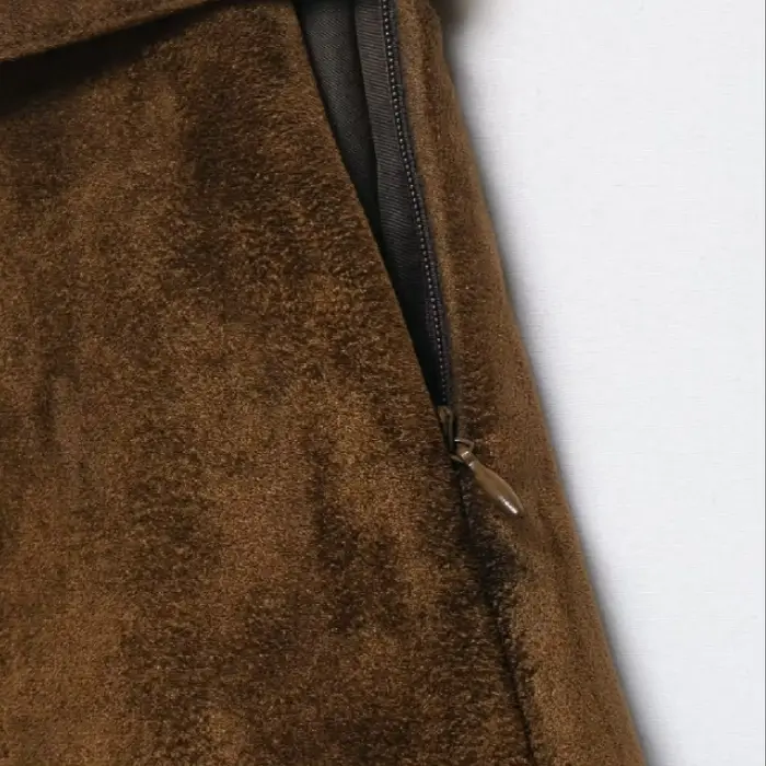 Jupe trapèze marron en daim taille haute amincissante pour femme avec ceinture