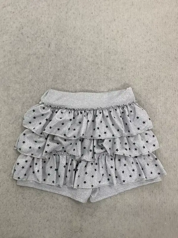 Jupe courte à volants multicouches à imprimé étoiles pour femmes, avec cordon de serrage et taille é