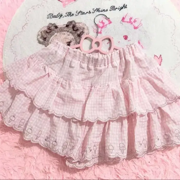 Jupe courte de style japonais Kawaii pour femmes, taille haute, Harajuku, mode, plaid rose brodé, mi
