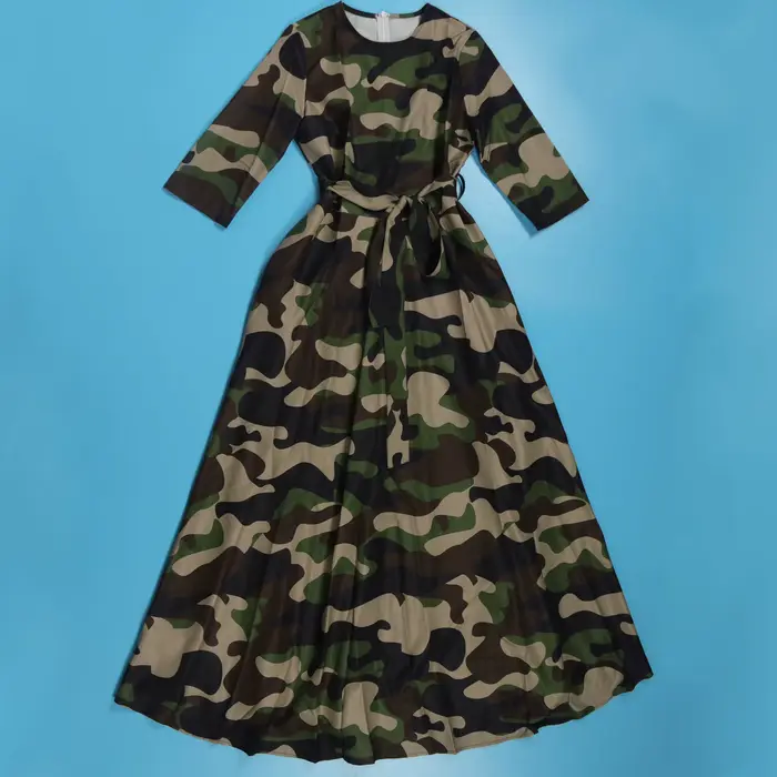 Robe de soirée de bal imprimée Camouflage sexy pour femmes élégante longue silhouette une ligne col rond soirée de gala mariage cérémonie de fin d'année