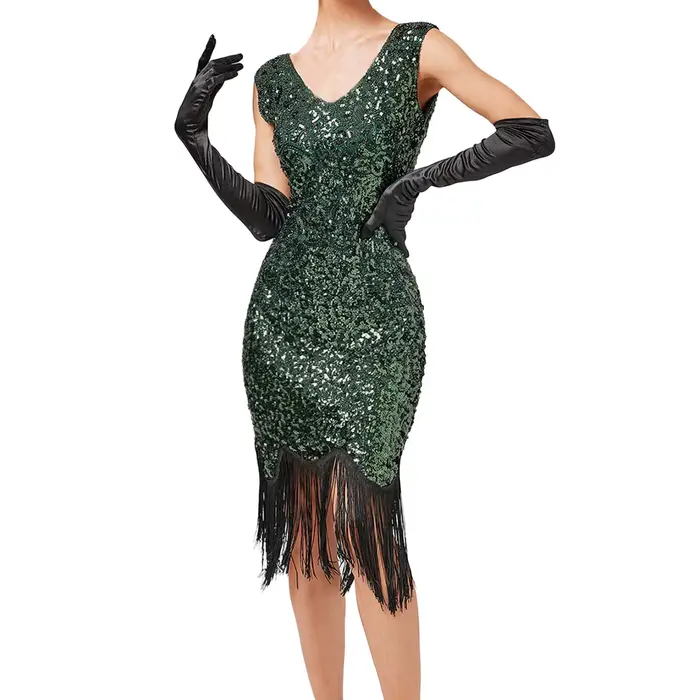 Robe de Soirée Vintage à Paillettes pour Femme Style Élégant, Sans Manches, Polyester, Col Rond, Pour Soirées, Bal, Noël, Fêtes Thématiques Années 1920