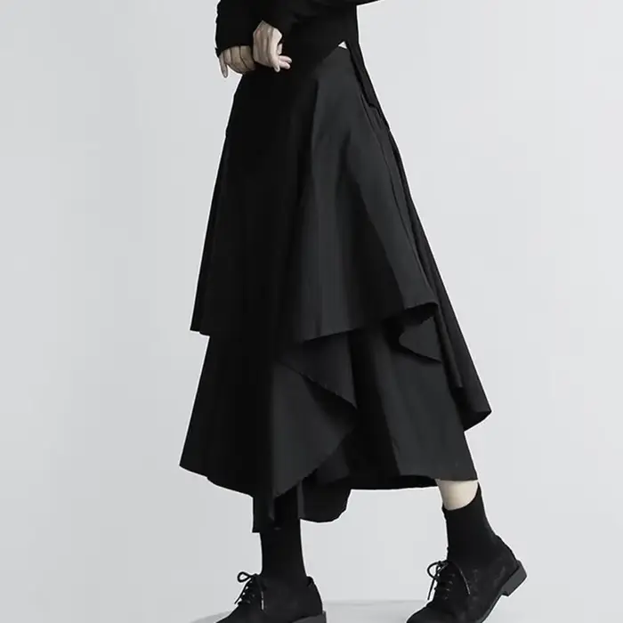 Femmes jupes noires japonais gothique irrégulière taille haute jupe plissée pantalon