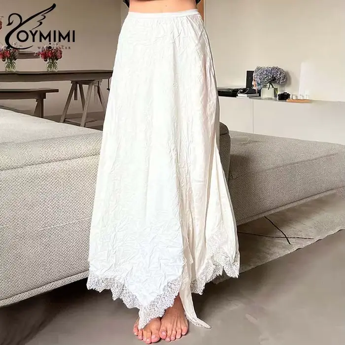 Oymimi-Jupes en dentelle blanche pour femmes, streetwear décontracté, taille haute, élégante, couleu
