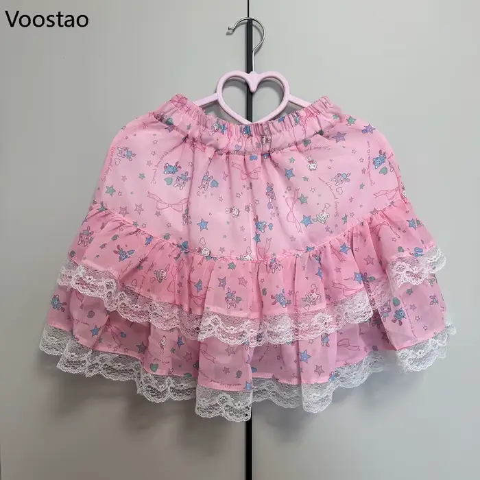 Mini jupe Style Lolita rose pour femmes