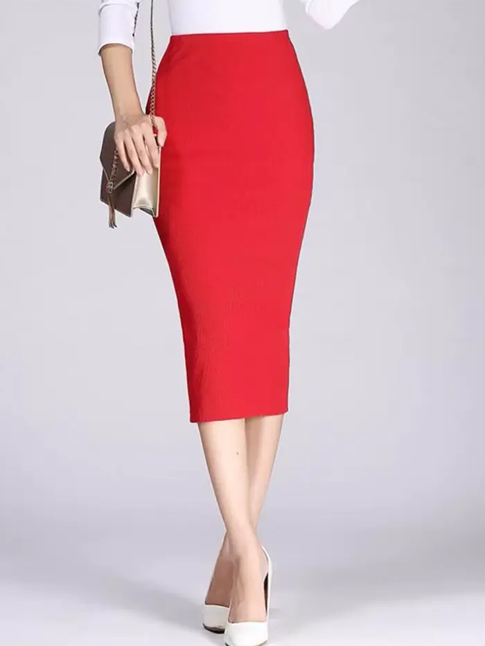 Jupe fendue extensible mi-mollet pour femme