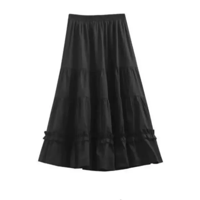 Jupe trapèze blanche mi-longue pour femmes, polyvalente, élégante et ample, gâteau plissé