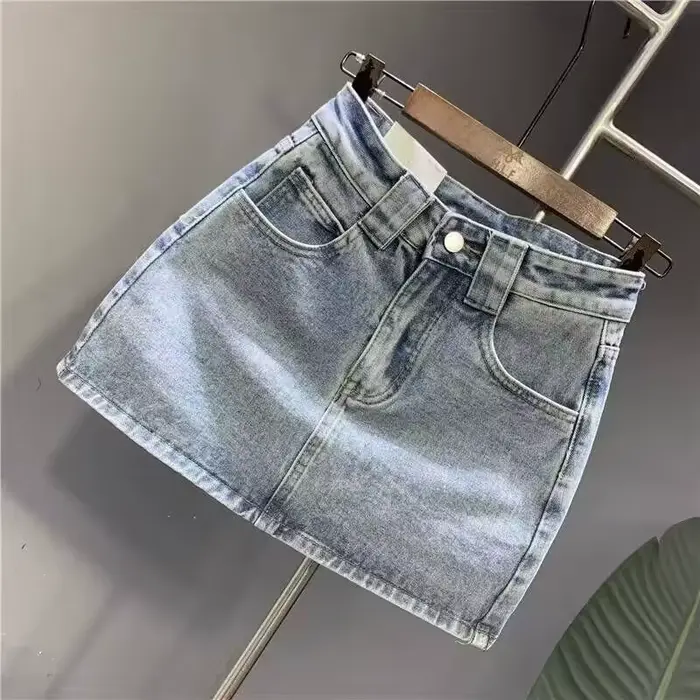 Femmes taille haute et mince bleu Denim été en forme de poire corps jupe été
