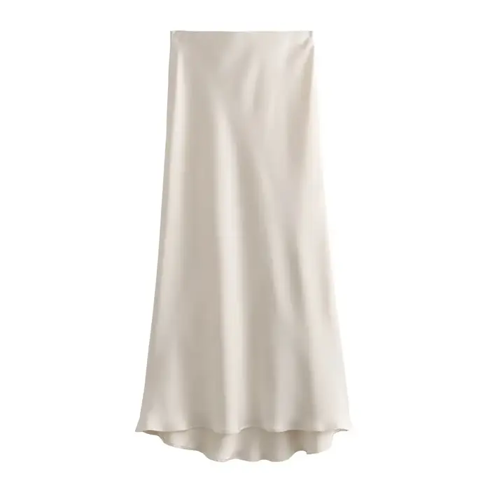 Nouvelle jupe longue élégante en satin de soie pour femme, style français, taille haute, couleur uni