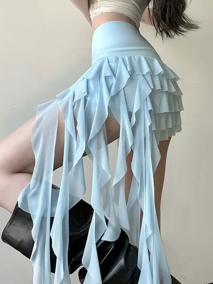 Jupe Zoki en maille Y2K avec volants hautement élastique pour femmes style streetwear vintage occassions quotidiennes