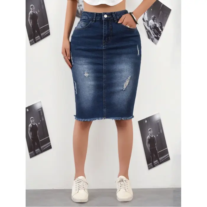 Jupe en jean décontractée bleu foncé pour femme