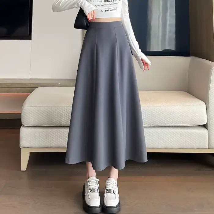 2025 printemps été nouveau blanc taille haute bureau une ligne longue jupe évasée pour les femmes él