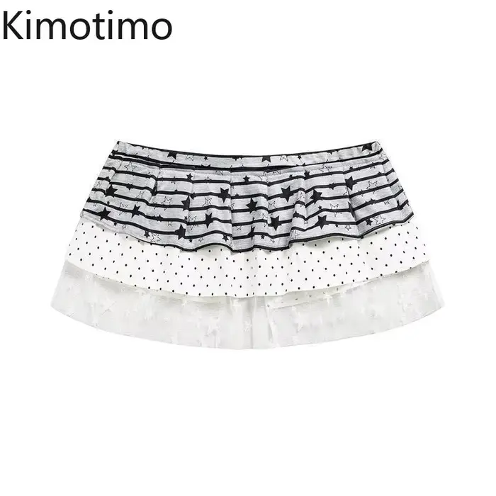 Jupe mini Kimotimo American Street Star Dot imprimée patchwork à lacets pour femmes style rétro chic à offrir pour anniversaire et événements spéciaux