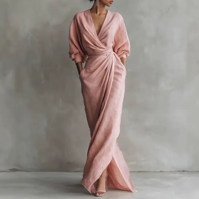 Robe longue décontractée bohème unie pour femme