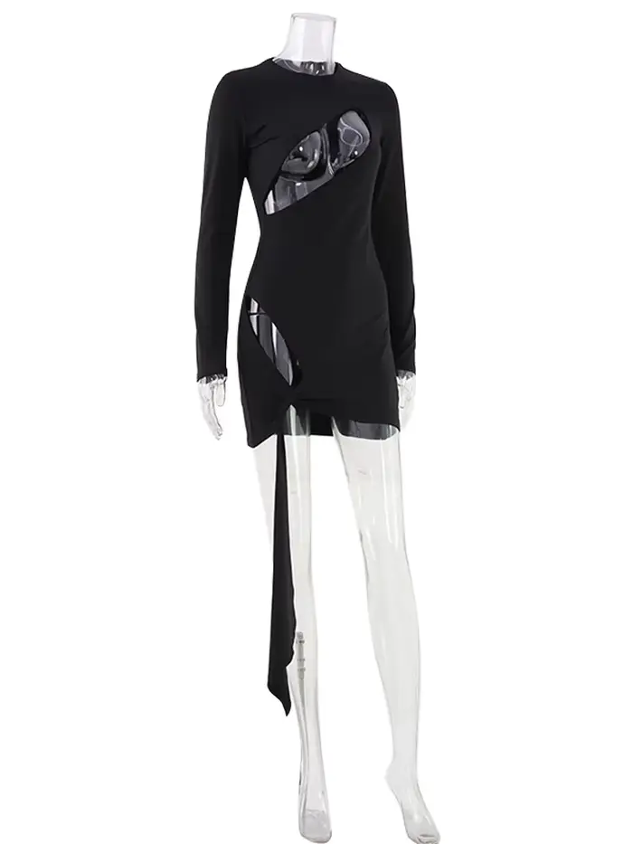 Robe sexy noire mini à manches longues pour femmes style fourreau silhouette gaine occasions spéciales