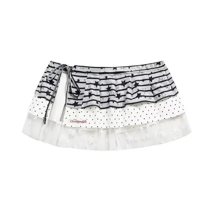 Jupes Harajuku à rayures et patchwork, style grunge, pour femmes, esthétique Y2K, mini-jupe à volant