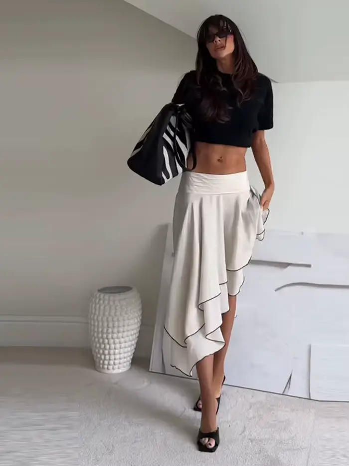 Jupe asymétrique à volants superposés pour femme