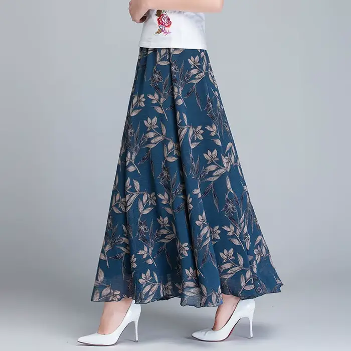 Jupe longue taille haute en mousseline de soie pour femme