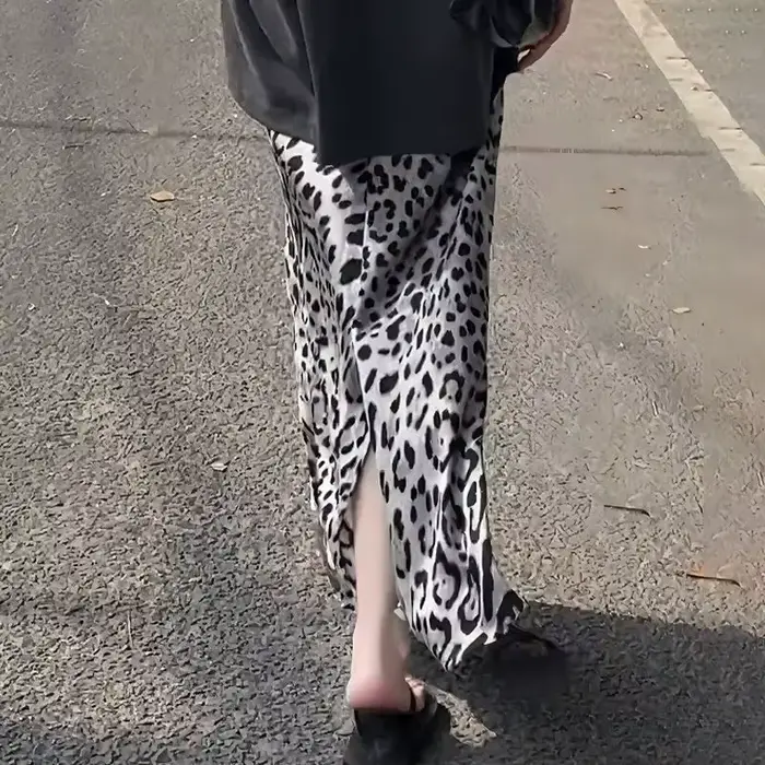 Jupe fendue élégante imprimé léopard pour femmes, nouvelle taille haute, amincissante, Maxi, été