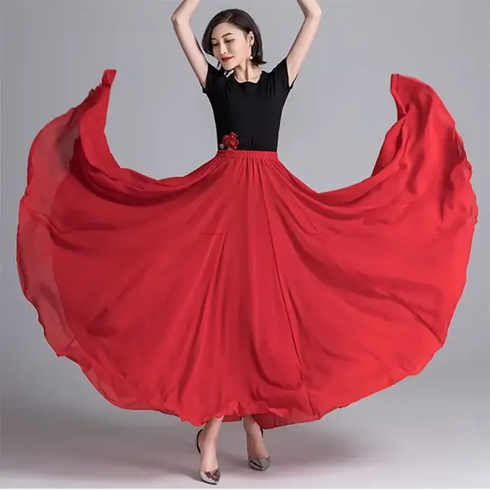 Jupe large en mousseline de soie à 720 degrés pour danse sur la plage et spectacles de danse modernes femmes occasions spéciales