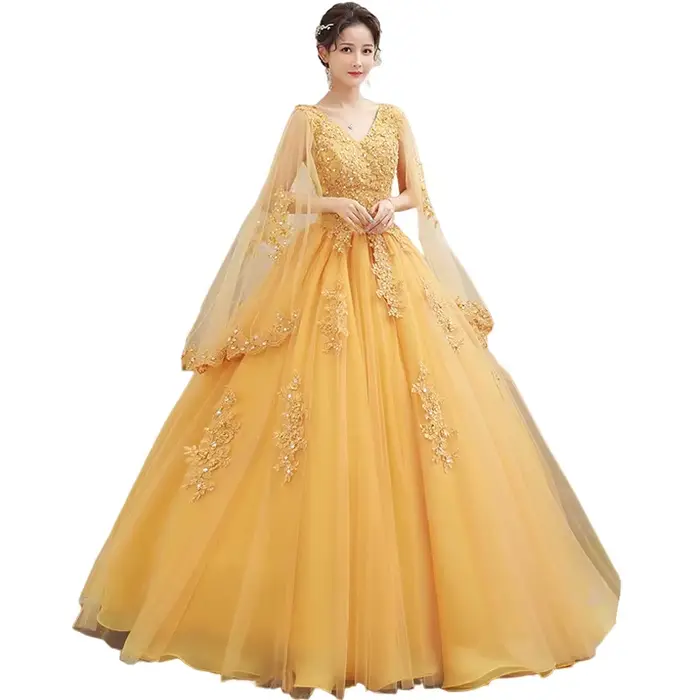 Robe longue dorée pour femme, tenue de Rh, de soirée ou de spectacle