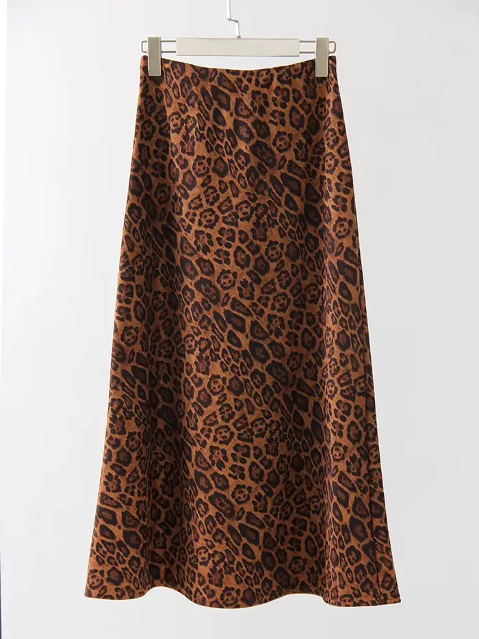 Jupe longue en daim à imprimé léopard pour femme, jupes maxi marron, ligne A, vintage, chaud, automn