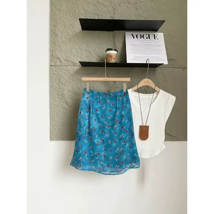 Jupe midi à imprimé floral bleu pour femme