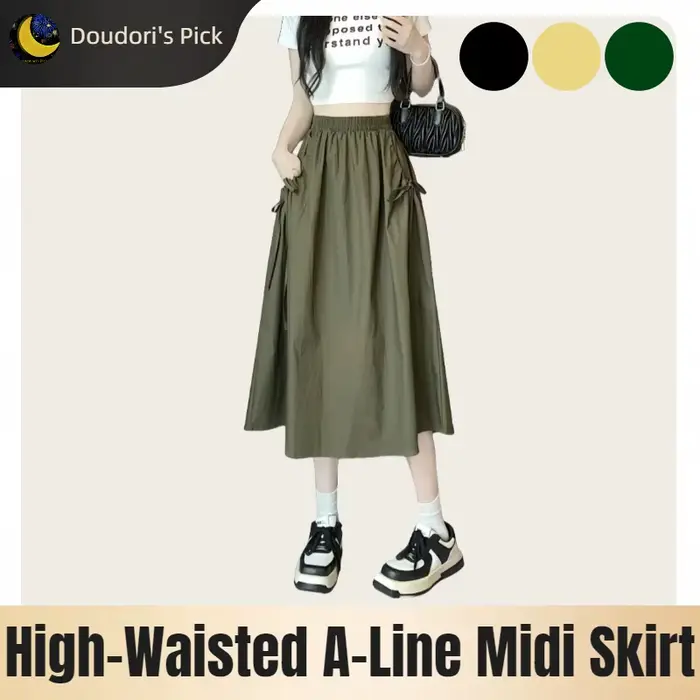 Jupe mi-longue pour femmes décontractée uni kaki noir vert olive automne printemps travail détente occasionnels