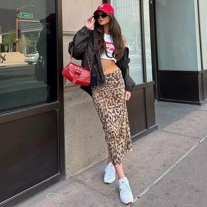 Nouvelle jupe taille haute personnalisée à imprimé léopard style Spice Girl pour l'automne 2026