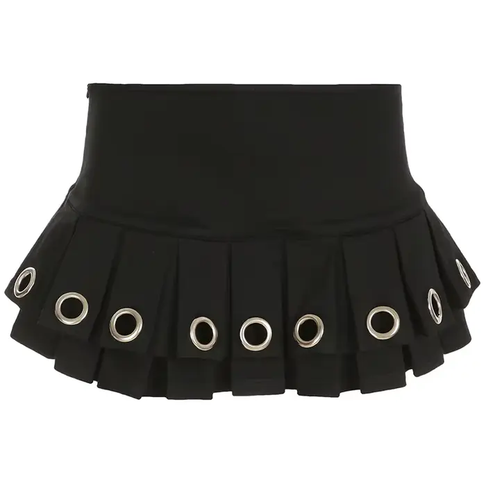 Mini jupes Vintage pour femmes, taille basse plissée, Grunge Clubwear, Sexy, Punk, anneaux de ceintu
