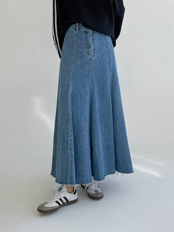 Vintage noir Denim taille haute jupes longues pour les femmes 2025 automne hiver nouvelle mode bleu élégant queue de poisson enveloppé hanche Jean jupe