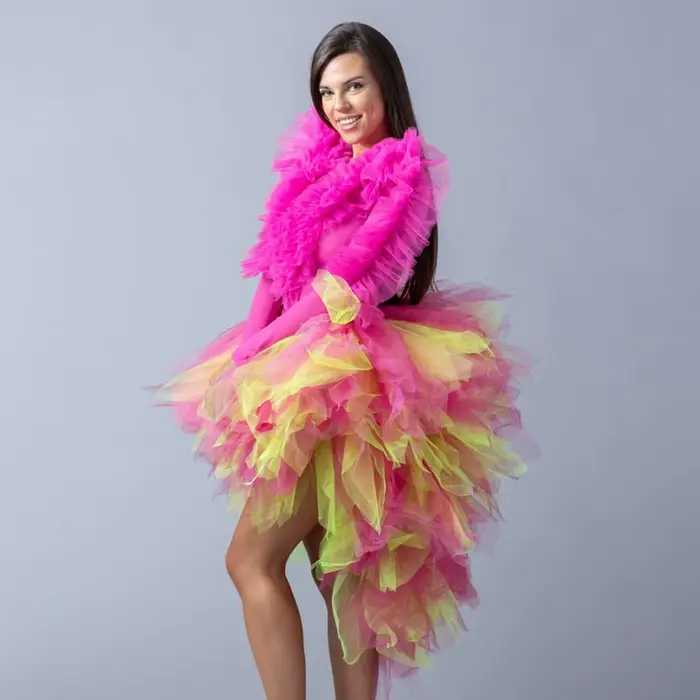 Ever azole-Jupe de soirée en tulle superposé pour femme, robe de Rhmi-longue, rose et jaune, bicolor