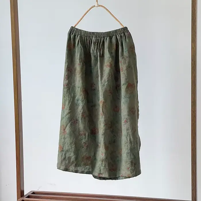 Femmes coton lin jupe décontractée nouveau 2025 printemps Style Vintage imprimé fleuri ample confortable femme a-ligne jupes longues M980