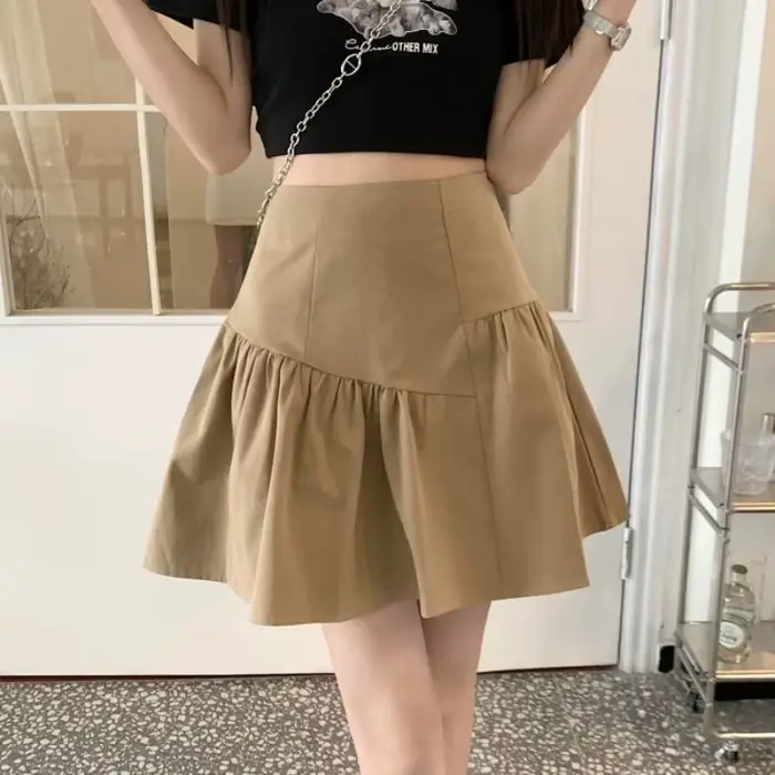 Jupe courte taille haute à volants pour femme