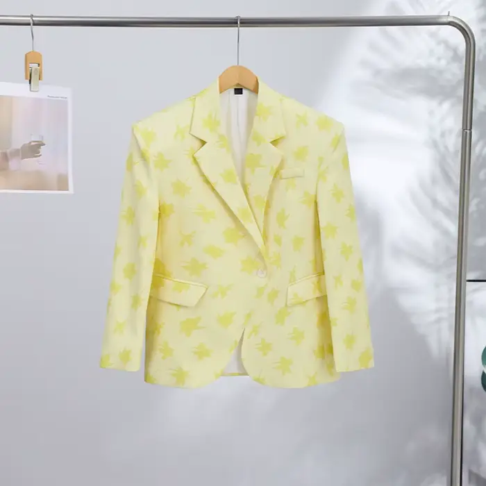Ensemble décontracté jupe et blazer imprimé pour femme – Manteau élégant à revers et boutons, manche