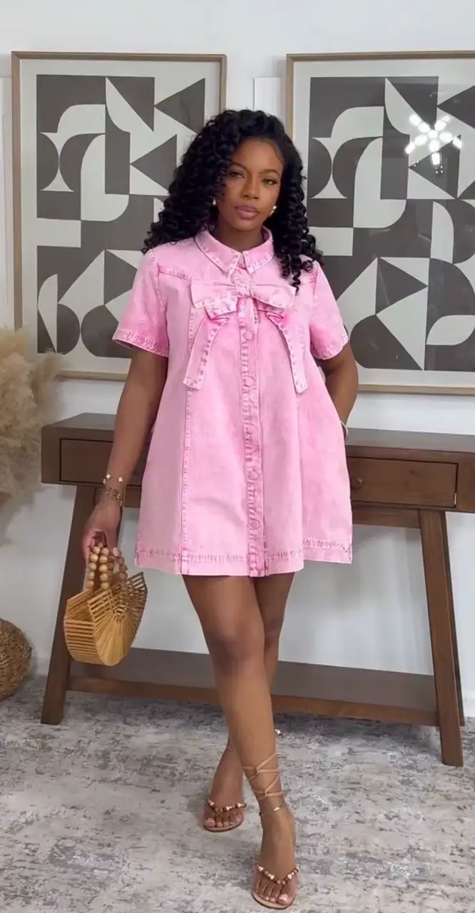 Robe Femme Mi-longue Coupe Évasée Y2K Streetwear Manches Courtes Nœud Élégante Épissée Soirée Travai