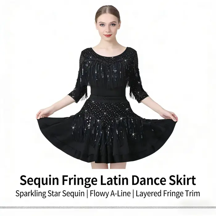Jupe de danse latine scintillante pour femmes style moderne danse de salon et jitterbug occasions spéciales compétition danse de salon anniversaire présent cadeau danseur