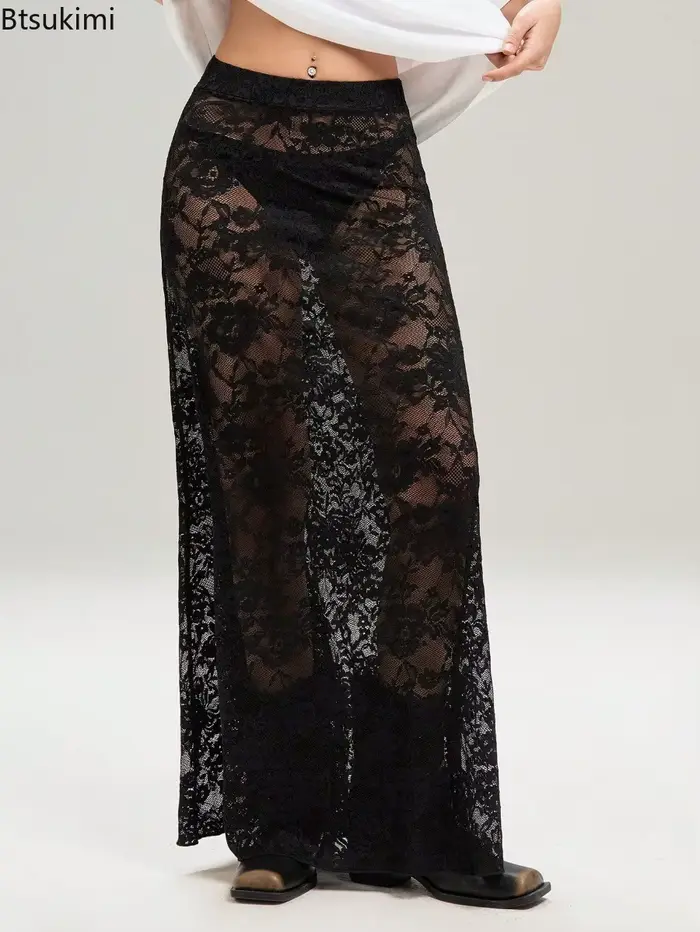 Jupe en Dentelle Noire pour Femmes Style Streetwear Élégante Occasions Spéciales Printemps Été