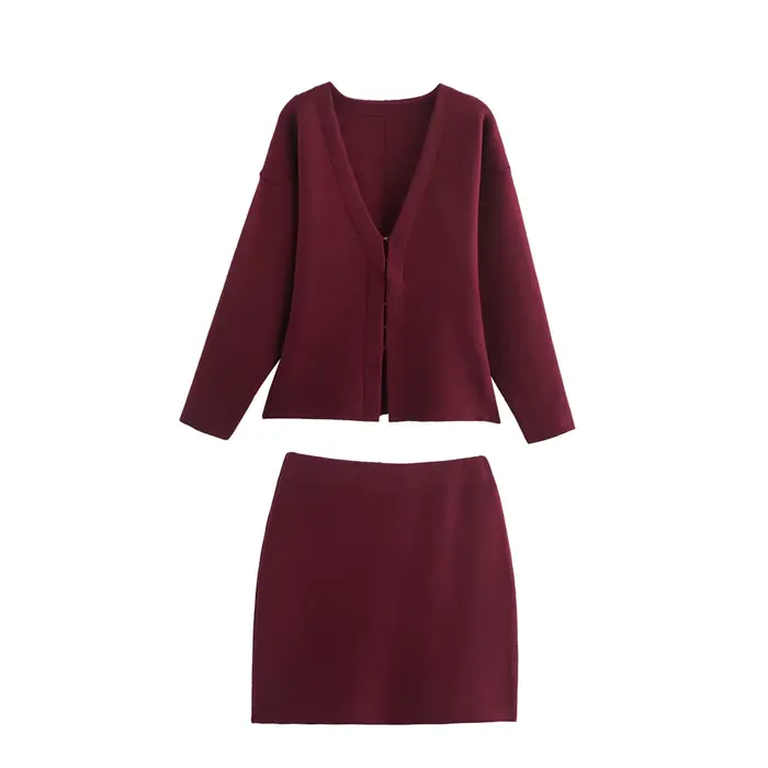 Ensemble veste tricotée et jupe courte, col en v, ensemble deux pièces à la mode pour les déplacemen