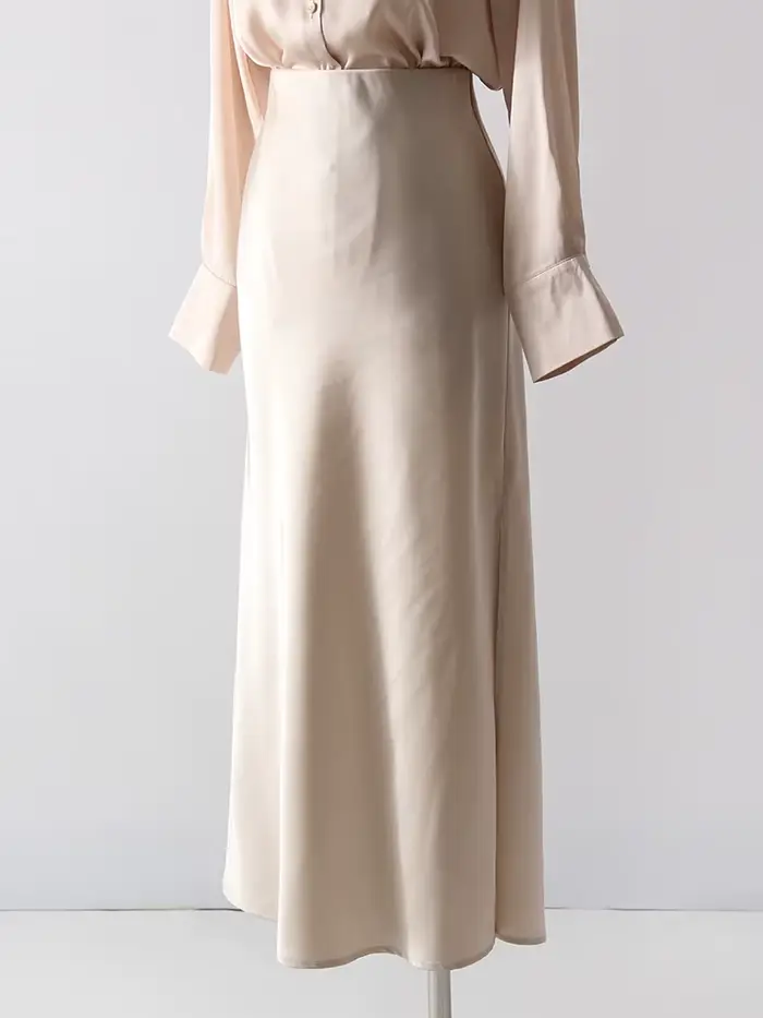 Jupe Longue Fendue en Satin Noir pour Femme, Maxi, Élégante, Ligne A, Bureau, Printemps Été 2025