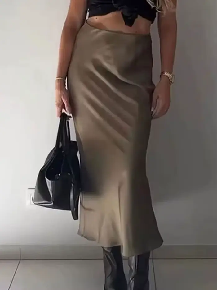 Jupe midi en satin à pois noirs et blancs pour femme HH