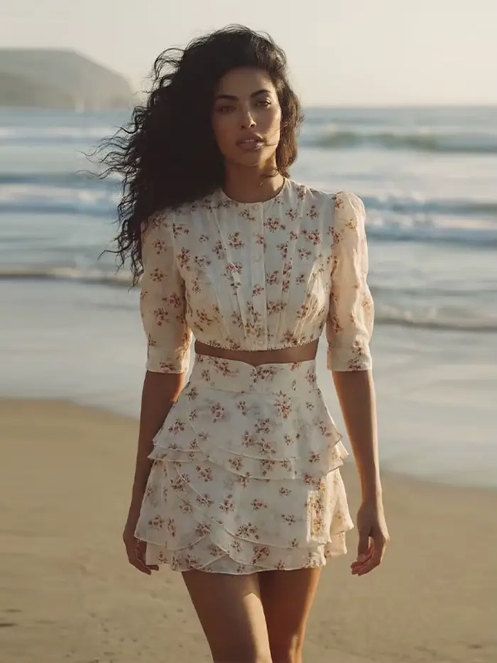 Nouveau set jupe-haut imprimé avec haut court boutonné et mini-jupe pour femmes, élégant et polyvalent pour toutes les occasions